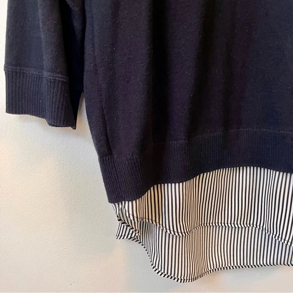 Market & Spruce Navy Blue & Stripe Mock-Layered Knit Crewneck Sweater, Size M - Picture 3 of 10
